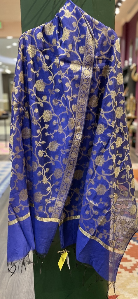 Banarasi Dupatta-Blue/Gold Floral Patterned