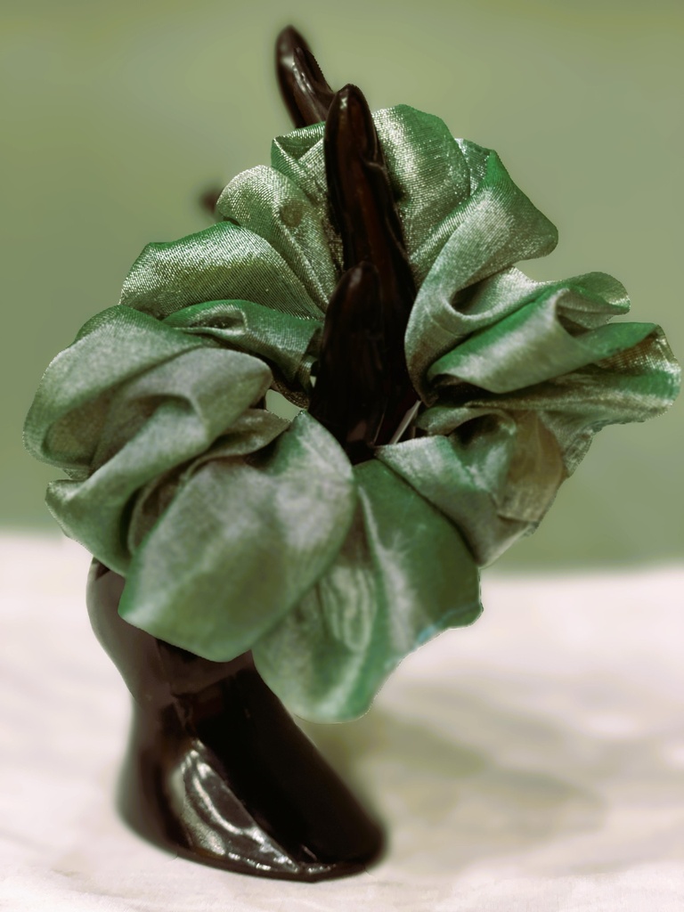 Scrunchie organza with leaf embroidery-green (copy)