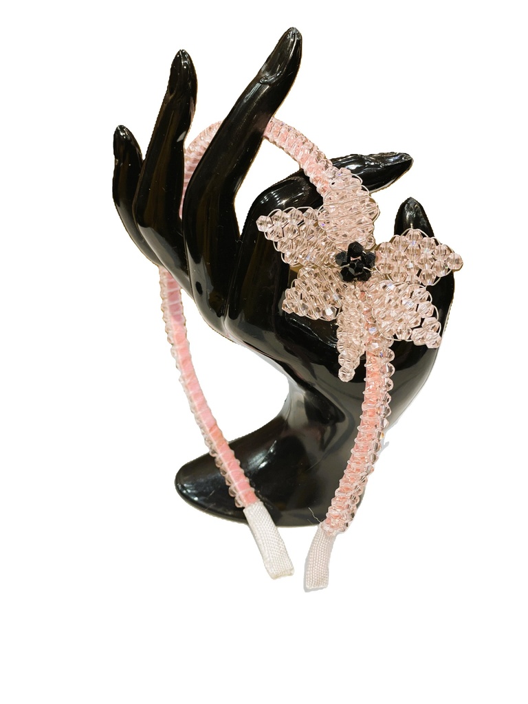 Handmade braided crystal beads headband with floral-pink