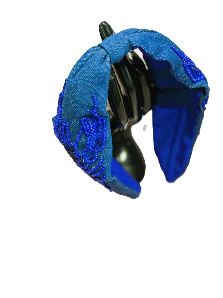 Handmade crystal beads slim headband-blue (copy)