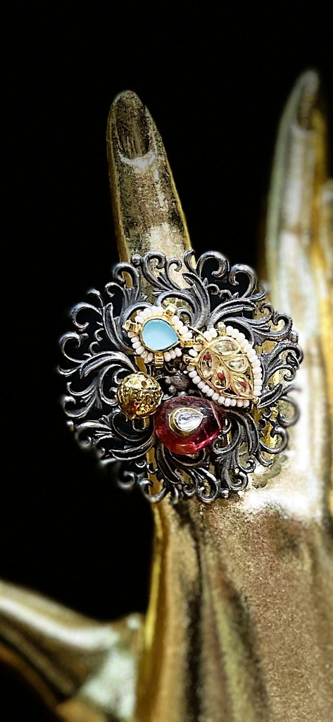 Oxidized stars with turquoise adjustable ring (copy)