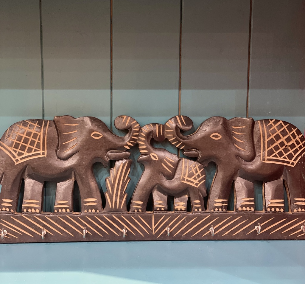 Carved Wooden Elephants Key Holders