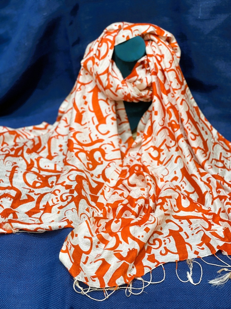 Fine Wool Stole/Scarf- Orange Print