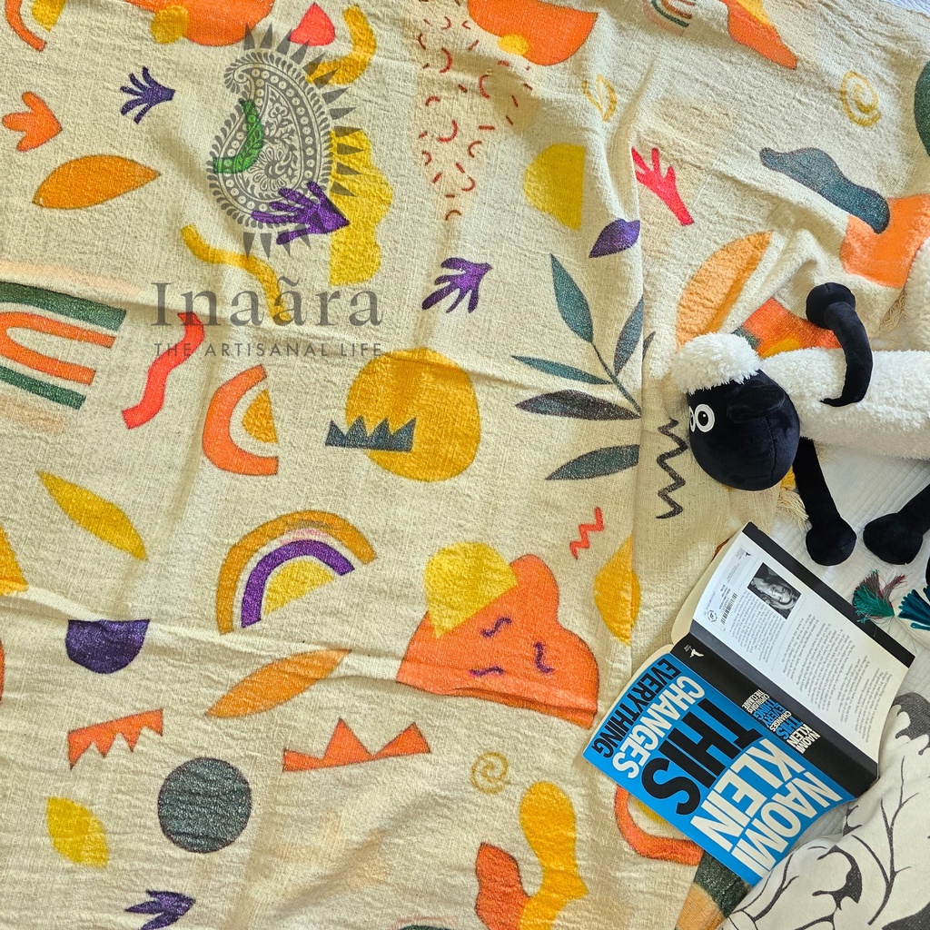 Digital Printed Throw-Orange/Cream