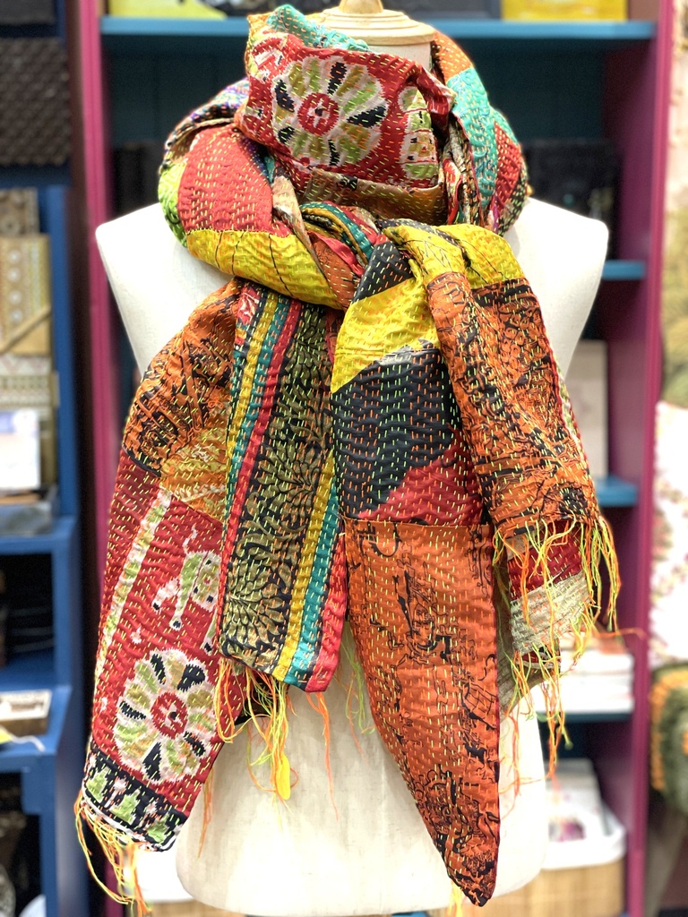 Kantha Stitch Reversible Silk Shawl