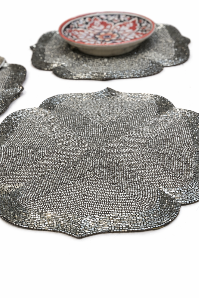 Glitz Silver Beaded TableMat