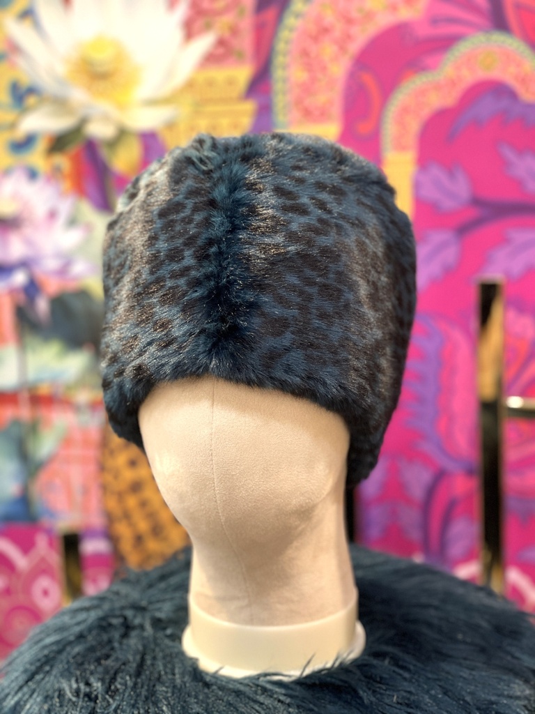 Winter Fur Hat-Animal Prints/Blue