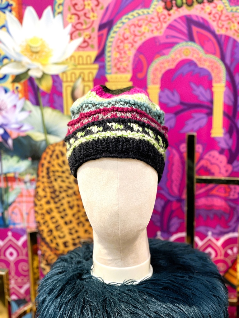Multicolor Hand Knitted Winter Hat-Green