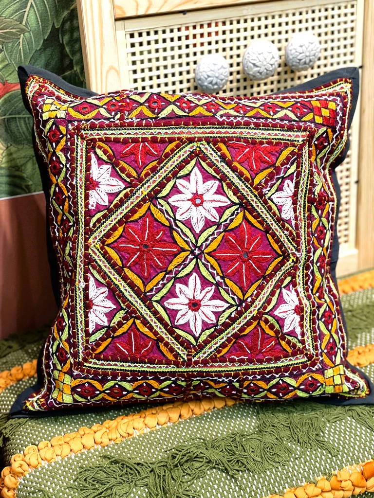 Floral Embroidery Cushion Cover