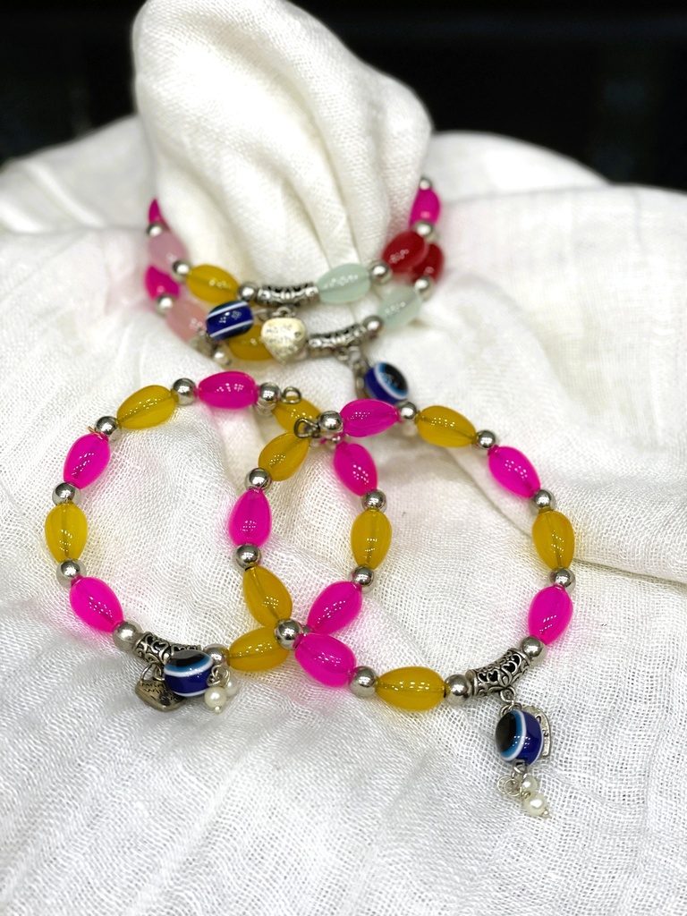 Glss&Silvr BeadBracelt w/Evil Eye-Multi