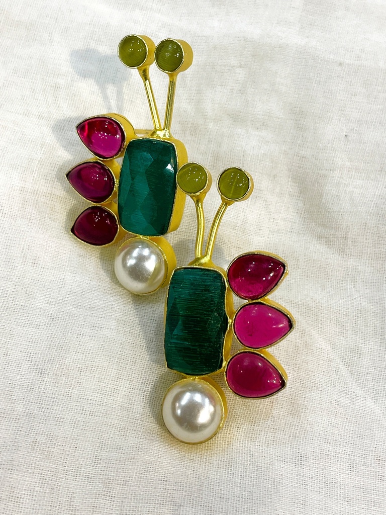 Emerald w/ Pink Stone Butterfly Shaped Earring