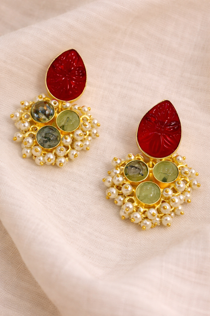 Ocean Jasper w/Faux Pearls Earrings