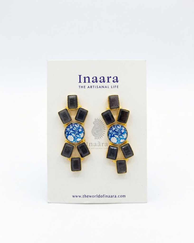 Athena Earrings w/Enamel-Black