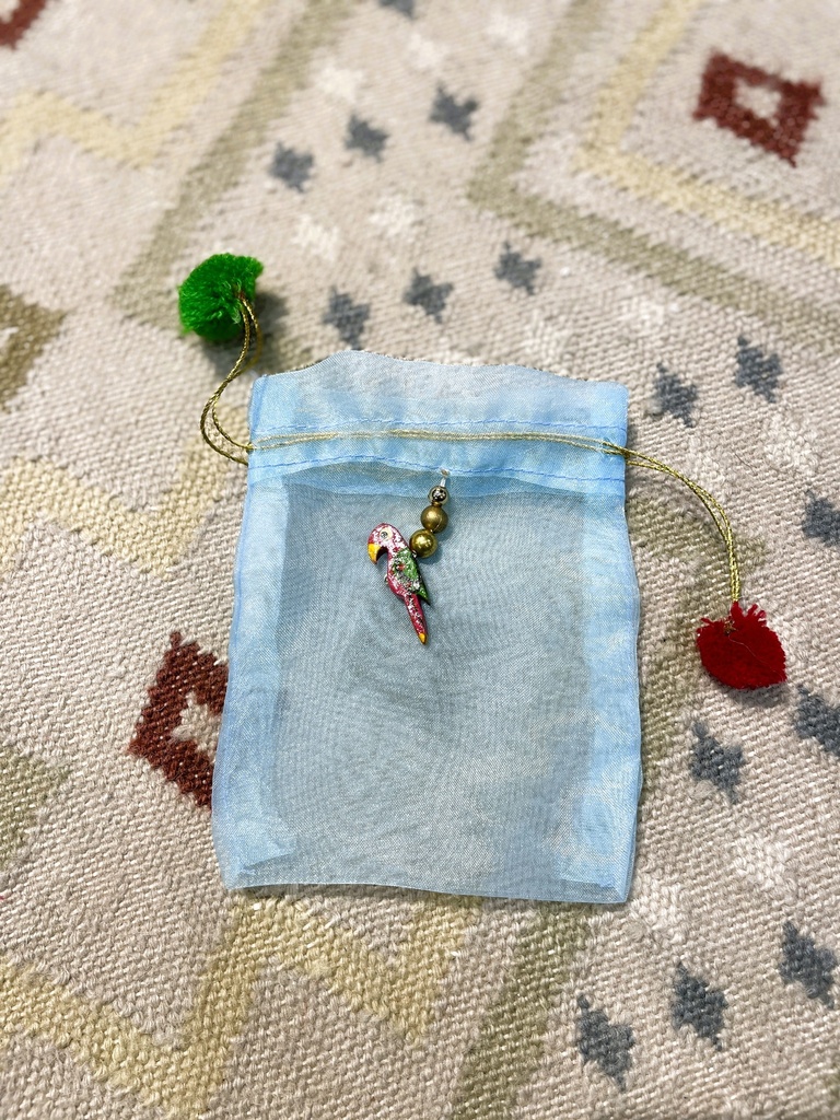 Small Organza Potli w/Pom2 Drawstring-IceBlue (10cmx12cm)