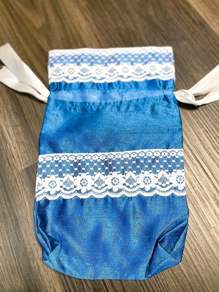 Potli Gift Pouch w/Lace-Blue