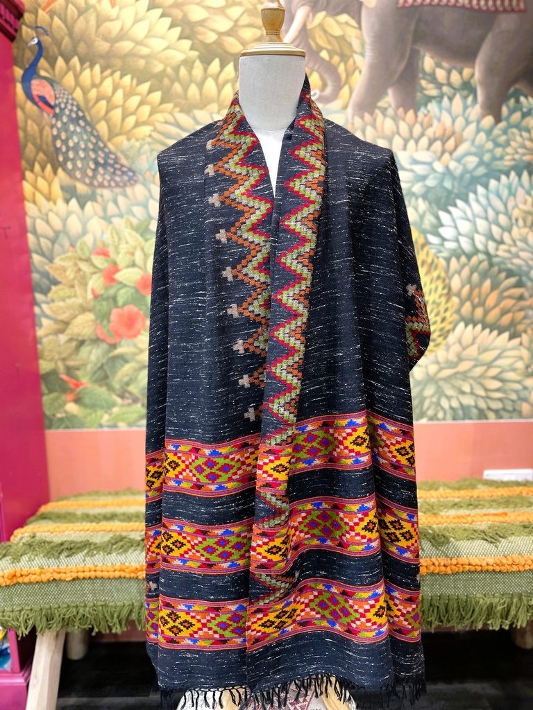 Handwoven Yak Wool Stole-Triple Borders