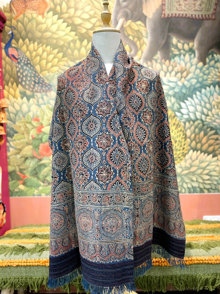 Ajrakh Bhujodi Stole- Earth Tones