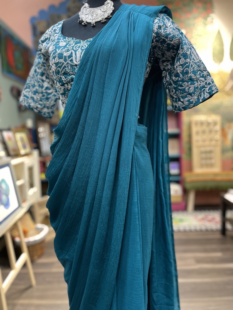 Ready-To-Wear Saree-Turquoise Blue