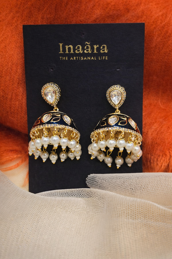 High gold meenakari jhumkas - black