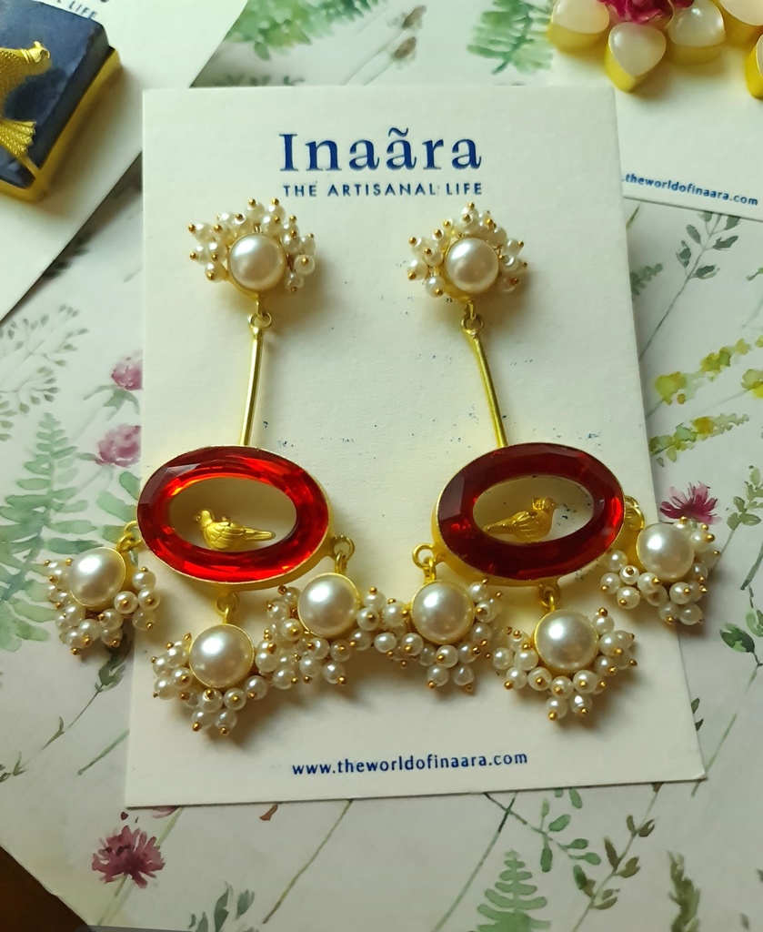 Handcrafted Bird&Pearl Dangle Earring