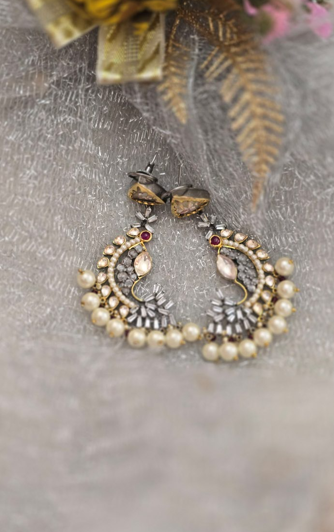 Antique-Style Peacock Chandbali Earrings