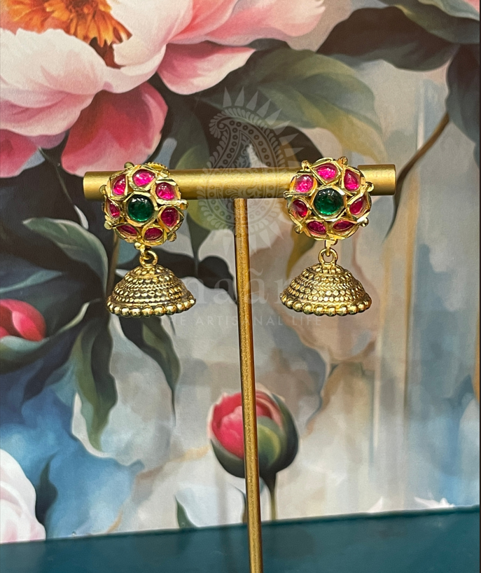 Lotus Kundan Jhumka Pink Earrings (copy)