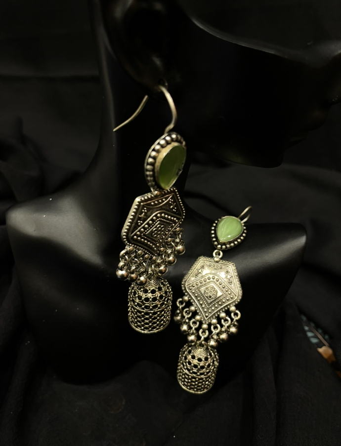 Chandni Oxidized Jhumka Earrings-Y.Green