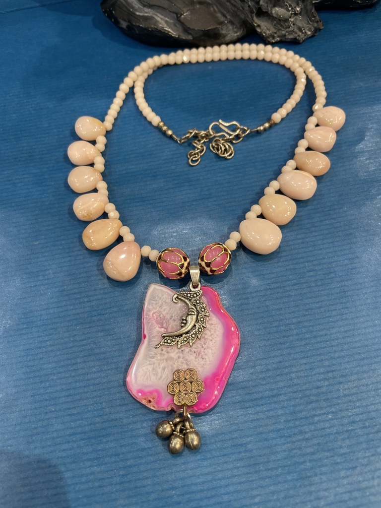 Pink Crystal Moon Necklace