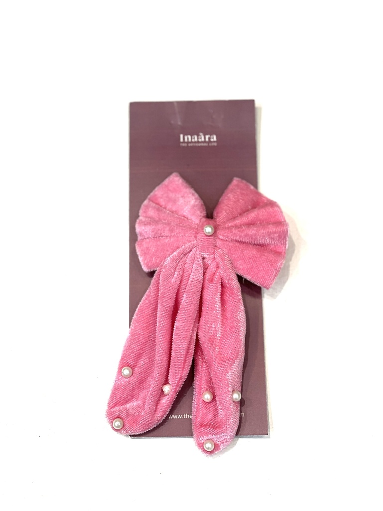 Pink Velvet Bow w/ Pearl