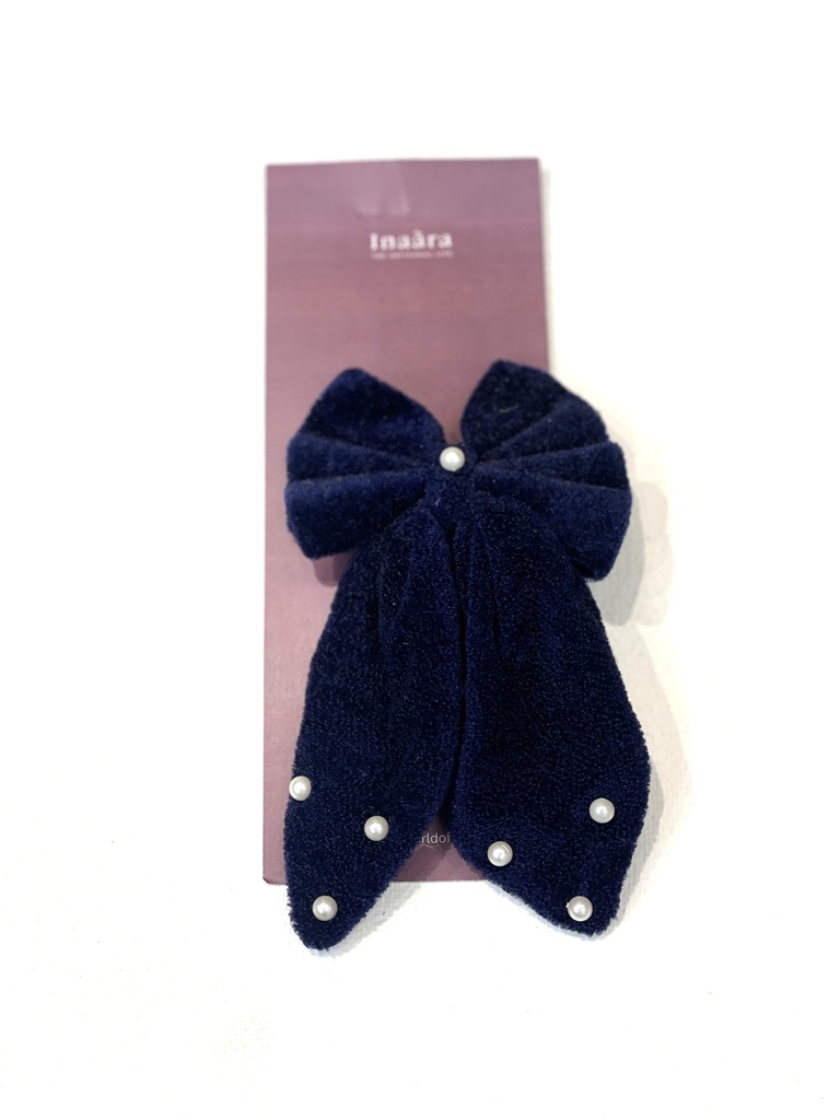 Blue Bow Clip w/ Pearl