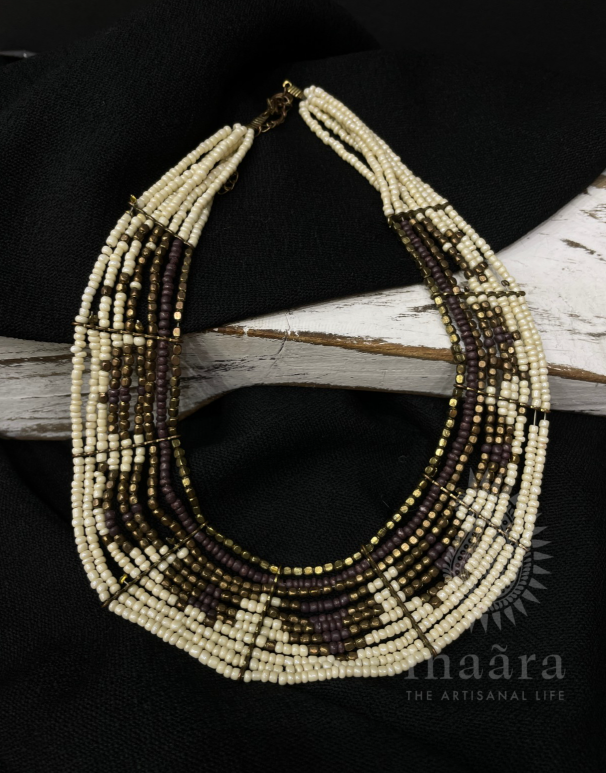 Multi Strand Beaded Collar Necklace-White