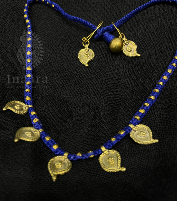 Handmade Tribal Dhokra Necklace Set- Blue