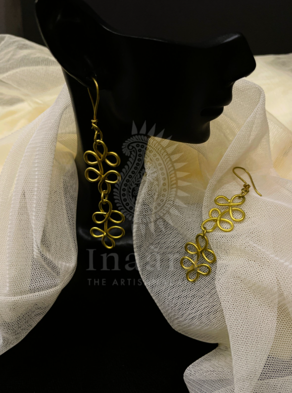 Long Arabesque Loop Brass Earrings