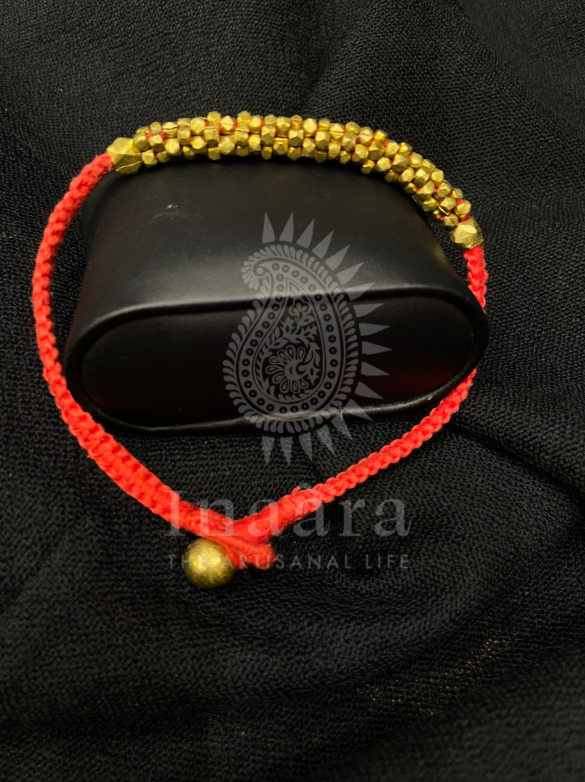 Braided Red String w/Brass Beads Bracelet