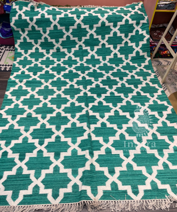 Handwoven Dhurrie- Green (9x6ft)