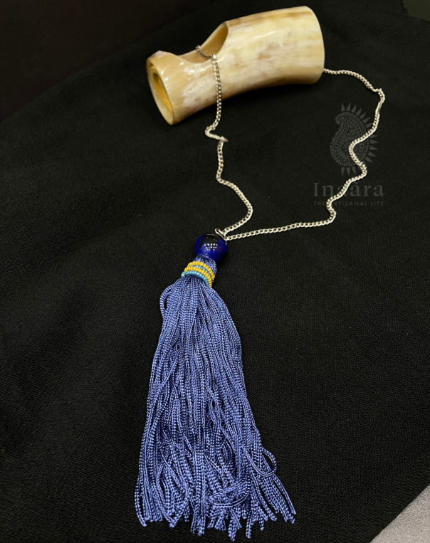 Blue Bead Tassel Necklace