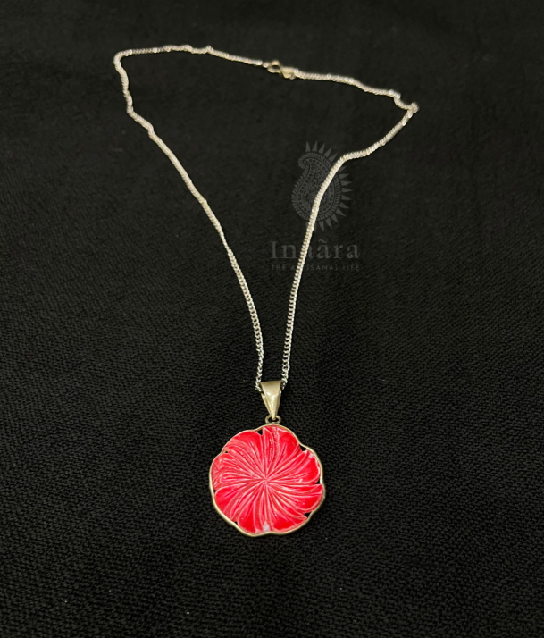 Floral Carved Red Pendant Necklace