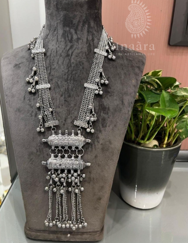 German Silver Oxidized Long Necklace