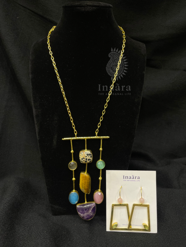 Gold Toned Necklace w/ Multi Stone Pendant (copy)