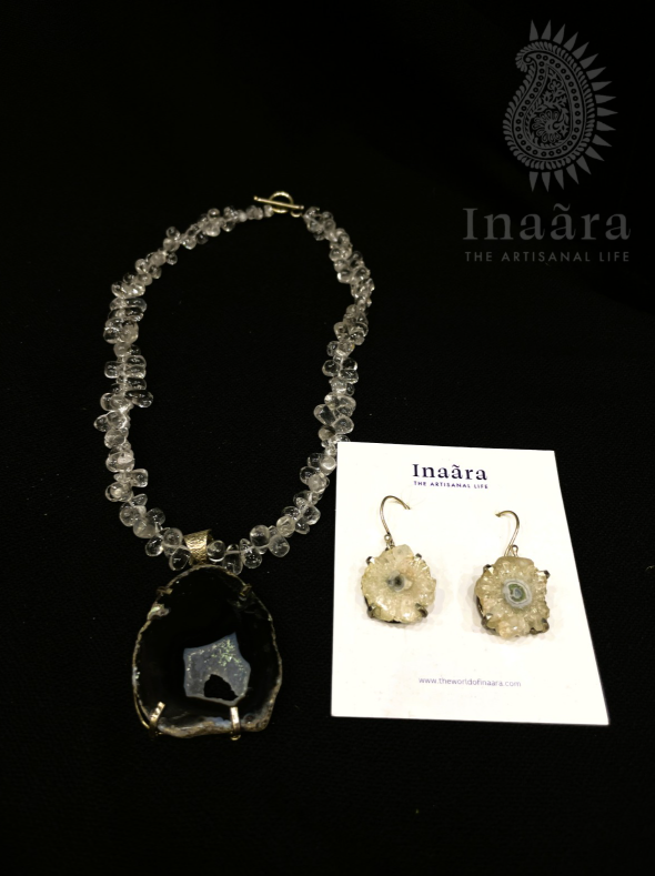 Handcrafted Beaded Slice Agate Necklace Set