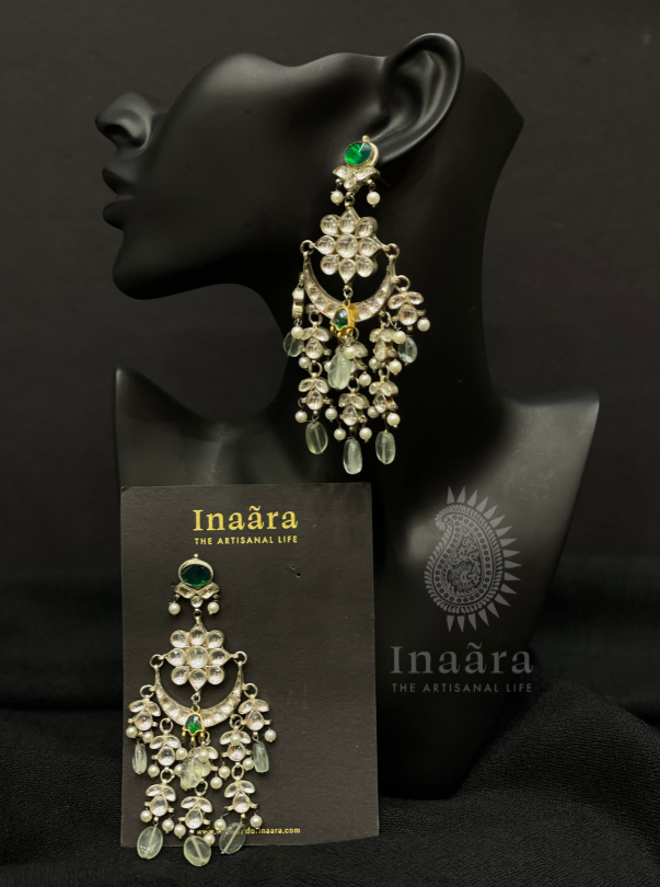 Silver plated jadau chandbali