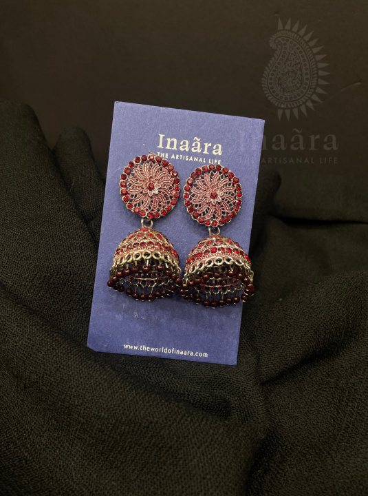 Jhumka Earring-Dark Red