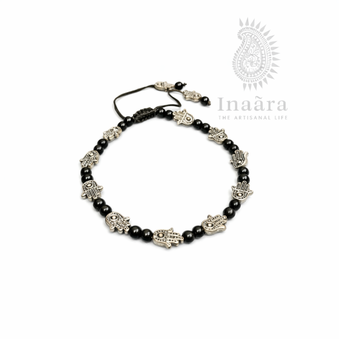 Hamsa Anklet w/Black Beads
