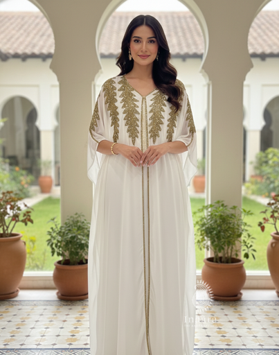 Hand Beaded Kaftan Dress-White