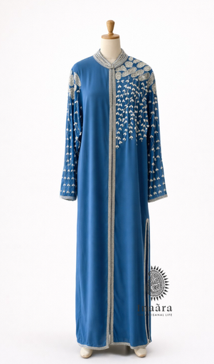 Layla Evening Coat-Steel Blue
