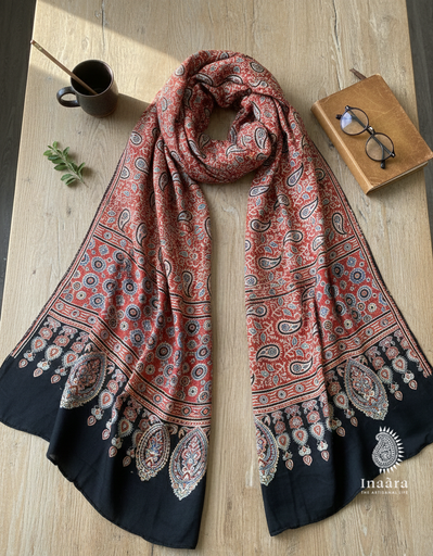 Modal Silk Ajrakh Dupatta- Paisley Red