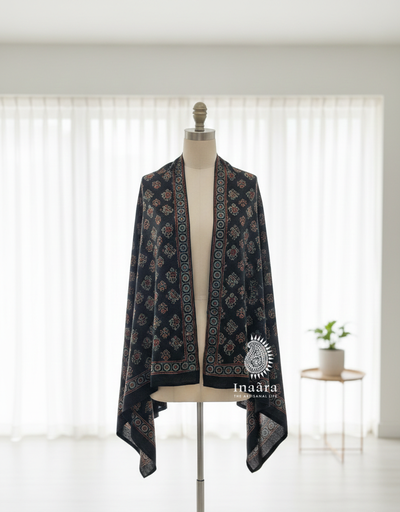 Ajrakh Dupatta- Black