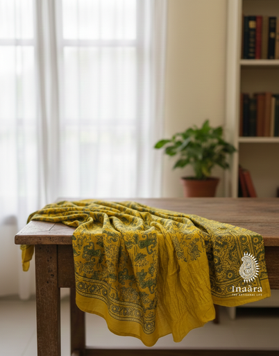 Modal Silk Ajrakh Dupatta - Yellow
