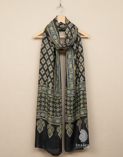 Ajrakh Dupatta-Brown/Rectangular