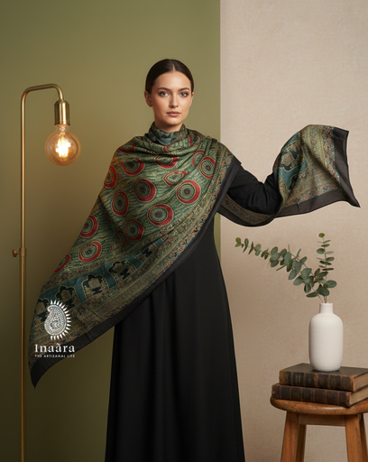 Modal Silk Ajrakh Dupatta-Blue/Red Circle